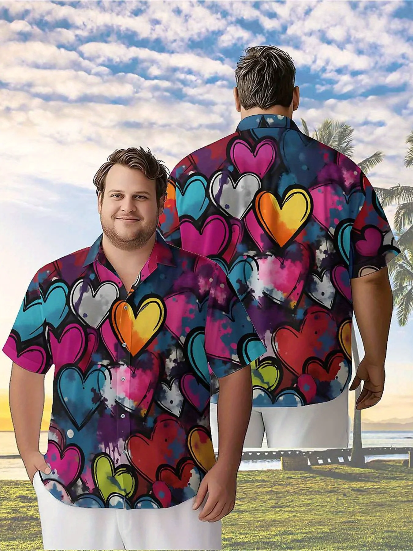 

Men's Plus Size Hawaiian Shirts Colorful Love pattern,Premium Comfort Youth Clothes,Streetwear Y2K Tops