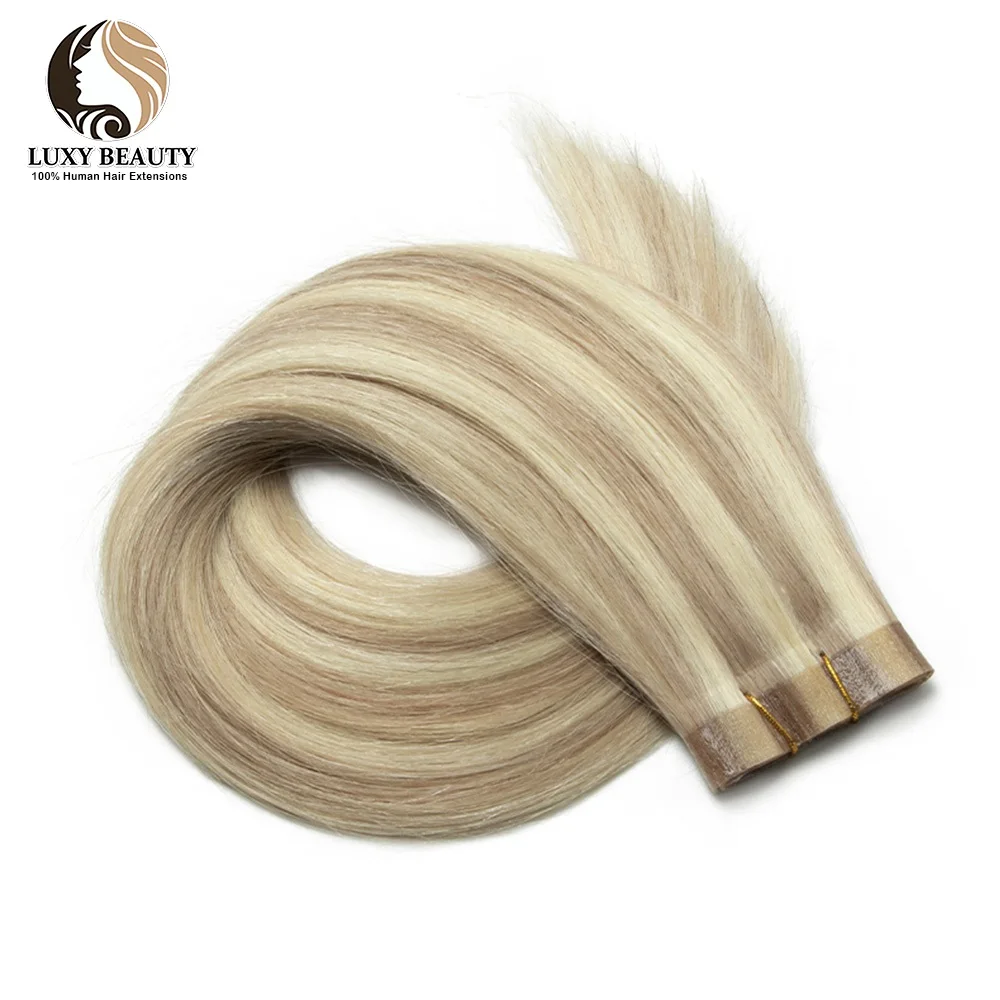Rechte Lange PU Tape Inslag Human Hair Extensions 12 "-22" Blond Bruin PU Huid Tape in Haar Platte Inslag Naaien In MicroLinks Haar