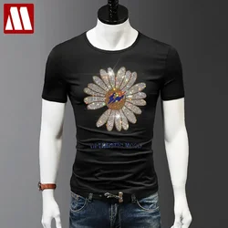 Men's Sunflower Sparkle Diamond T-shirts For Men O-neck Design Short Sleeve T shirt Cotton Tops S-5XL Oversize Man clothing