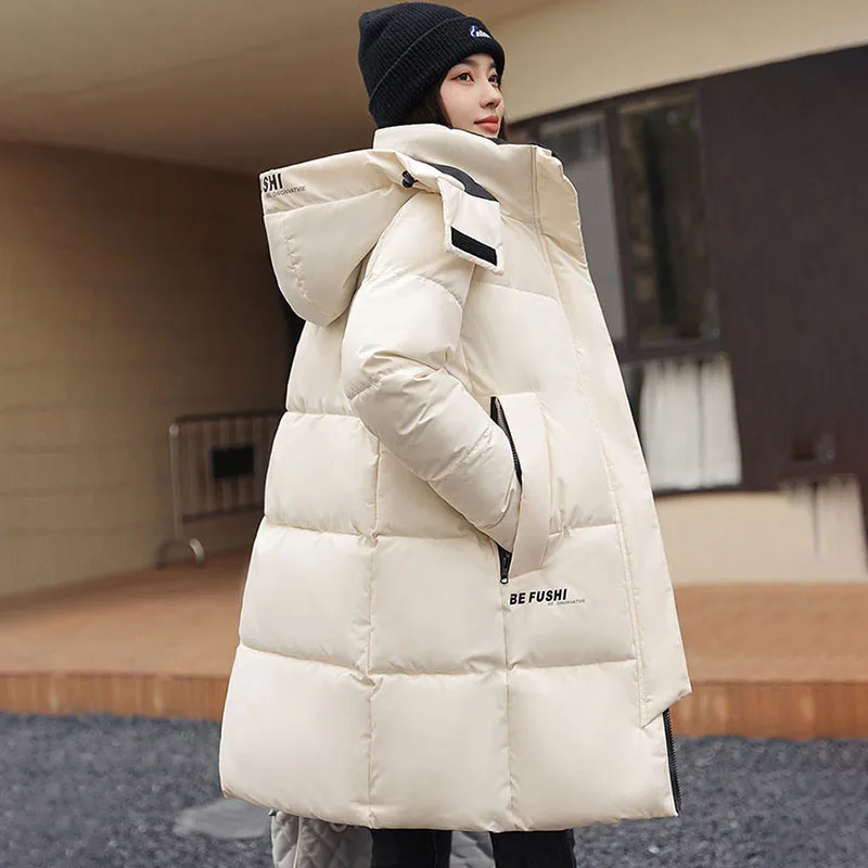 Korean Down Cotton-Padded Jacket Women Overcoat Winter New Thicke Warm Parker Coat Mid-Length Loose Hooded Cotton-Padded Jacket