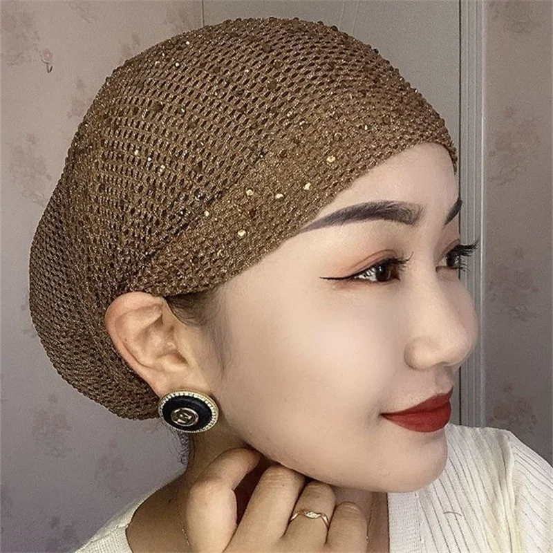 2023 Summer Breathable Women Turban Cap High Elastic Female Head Wrap Diamonds Muslim Under Scarf Bonnet Islam Headscarf Hat