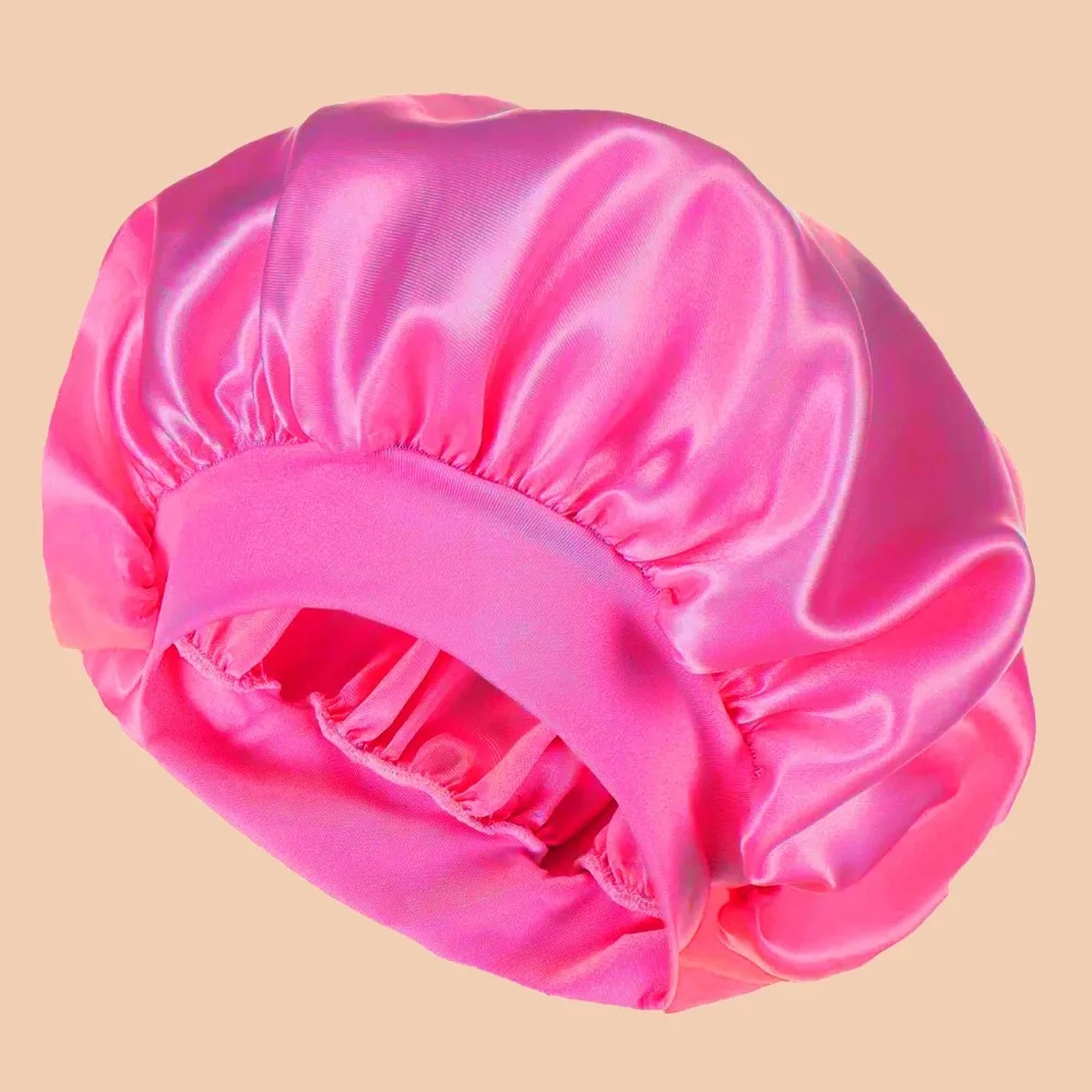 1 Stück Damen-Duschhaube aus einfarbigem Satin mit breiter Krempe, geeignet für den täglichen Gebrauch, Seidenhaube, Satinhaube. – Detail 9