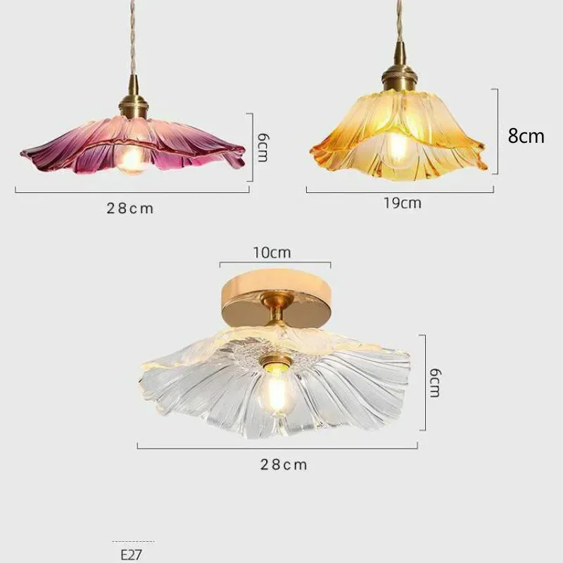 TechHPRetro Glass Flower Ceiling Light Nordic Personalized Brass Balcony Ceiling Lamp Corridor Porch