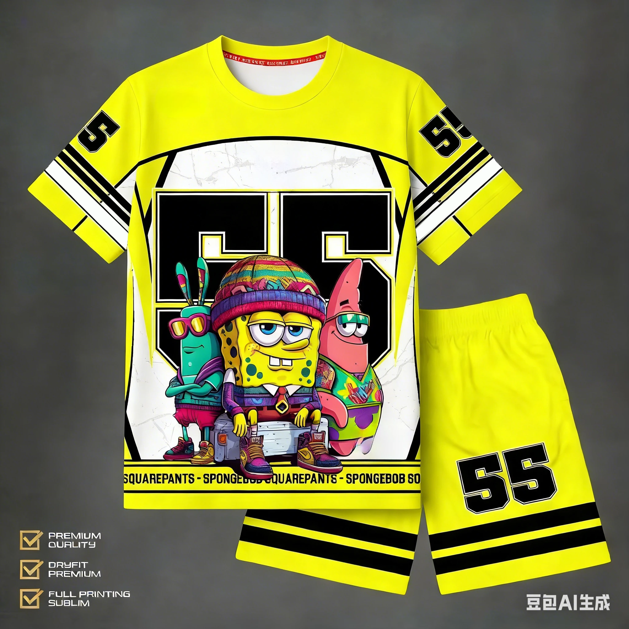 

Potdemiel SpongeBob SquarePants Anime Allover Print Adult Men T-Shirt & Shorts Athleisure Set Summer Quick-dry Soft Lightweight