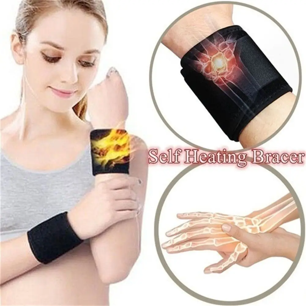 1 Pair Tourmaline Self-Heating Wrist Brace Sports Protection Wrist Belt Far Infrared Magnetic Therapy Pads Braces