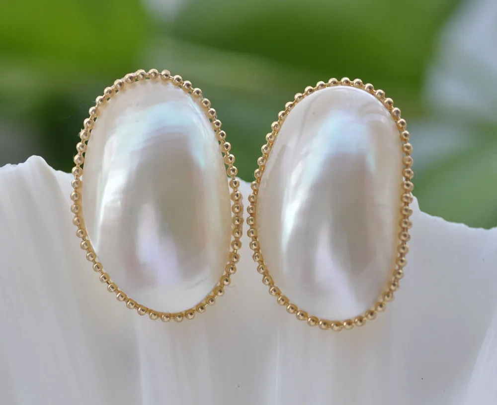 

MTC·STAR Z10934 Все комплекты огромных 32 мм белых овальных серег-гвоздиков с жемчугом Mabe