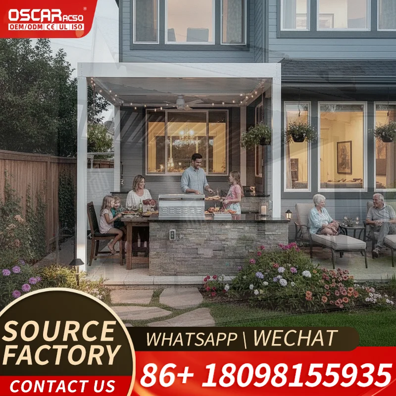 Pérgola Moderna de Aluminio con Toldo Retráctil para Terraza en Azotea, Estructura Exterior Resistente para Patio, Jardín o Terraza Trasera