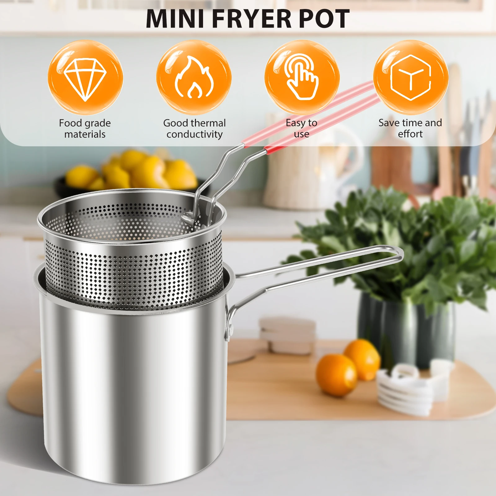 Stainless Steel Mini Fryer Pot Set Heat Resistant Deep Fryer Set With Detachable Handle Dishwasher Safe Uncoated Oil Filter Pot