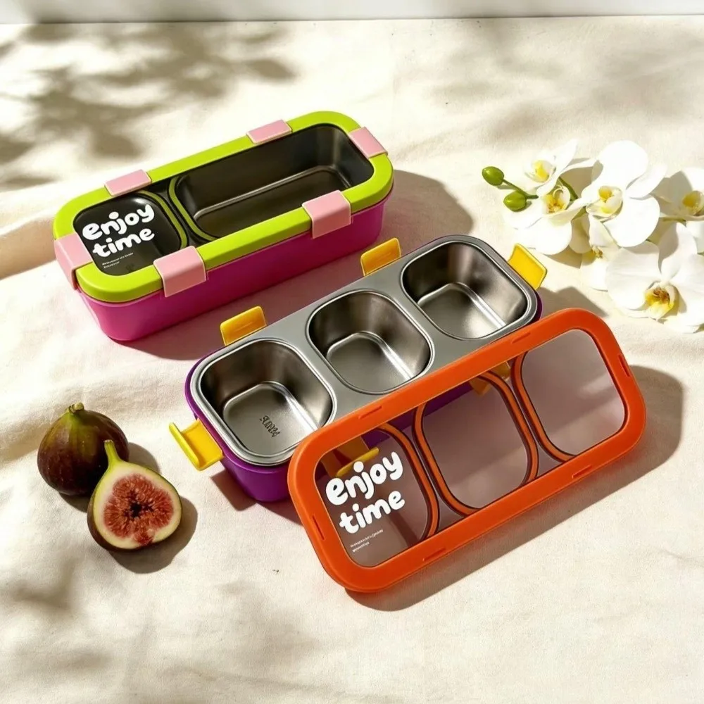 Rectangular Shape Stainless Steel Lunch Box Sealed Lid Leakproof Design Thermal Lunch Box Vacuum Insulated Divided Compartments