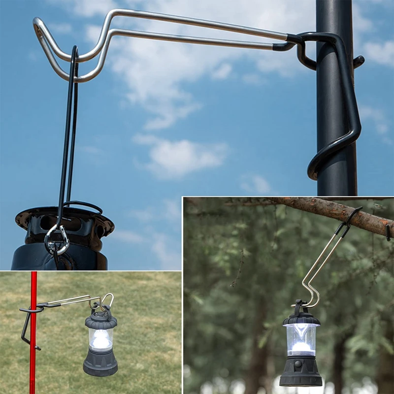 Stainless Steel Light Stand Holder Hooks Portable Tent Pole Lamp Hanger Hunting Fishing Lantern Hanger Outdoor Camping Tools