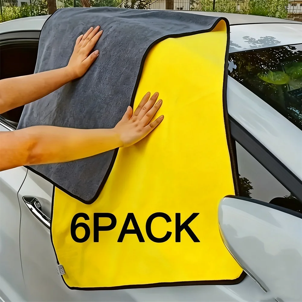 

Microfiber Car Wash Towel 6 Pcs Yellow Gray Thick Absorbent Cleaning Interior Exterior Car Detailing Daily Care