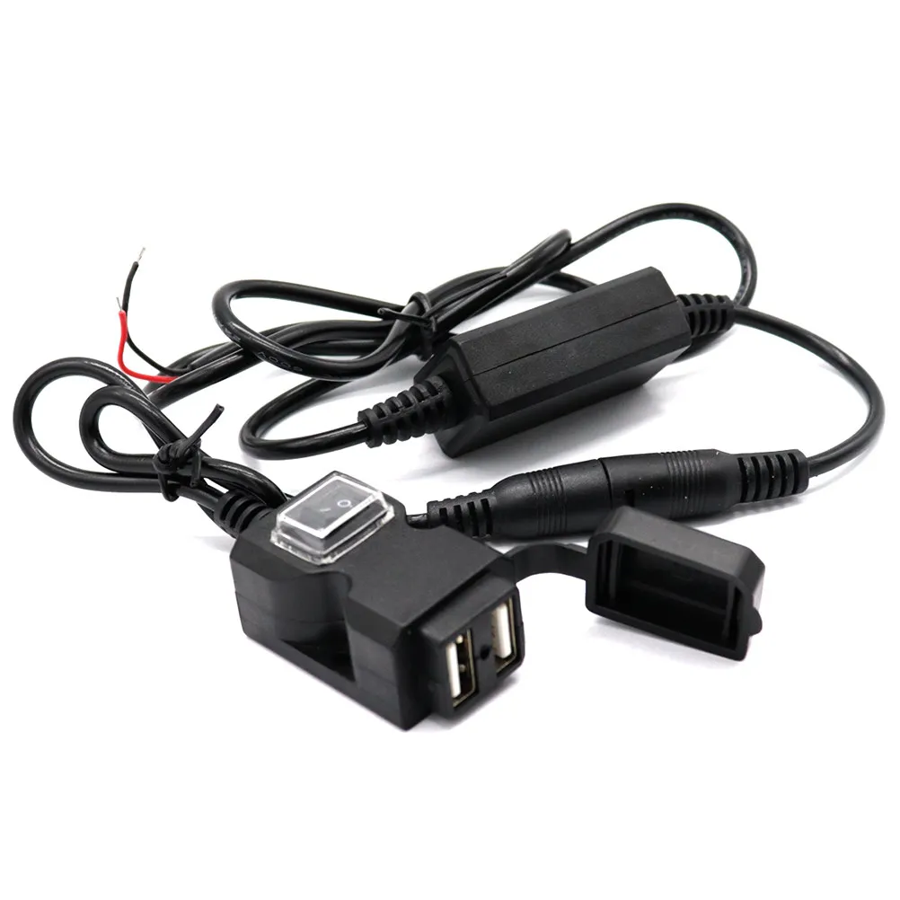 Waterproof Dual Motorcycle USB Adapter Dual USB Charger Socket for Smartphone GPS Camera Digital Cameras Tablet Black