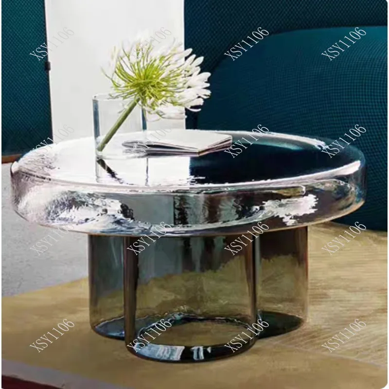 

Nordic Style Round Tempered Glass Coffee Table Light Luxury Small Tea Table for Living Room Decor