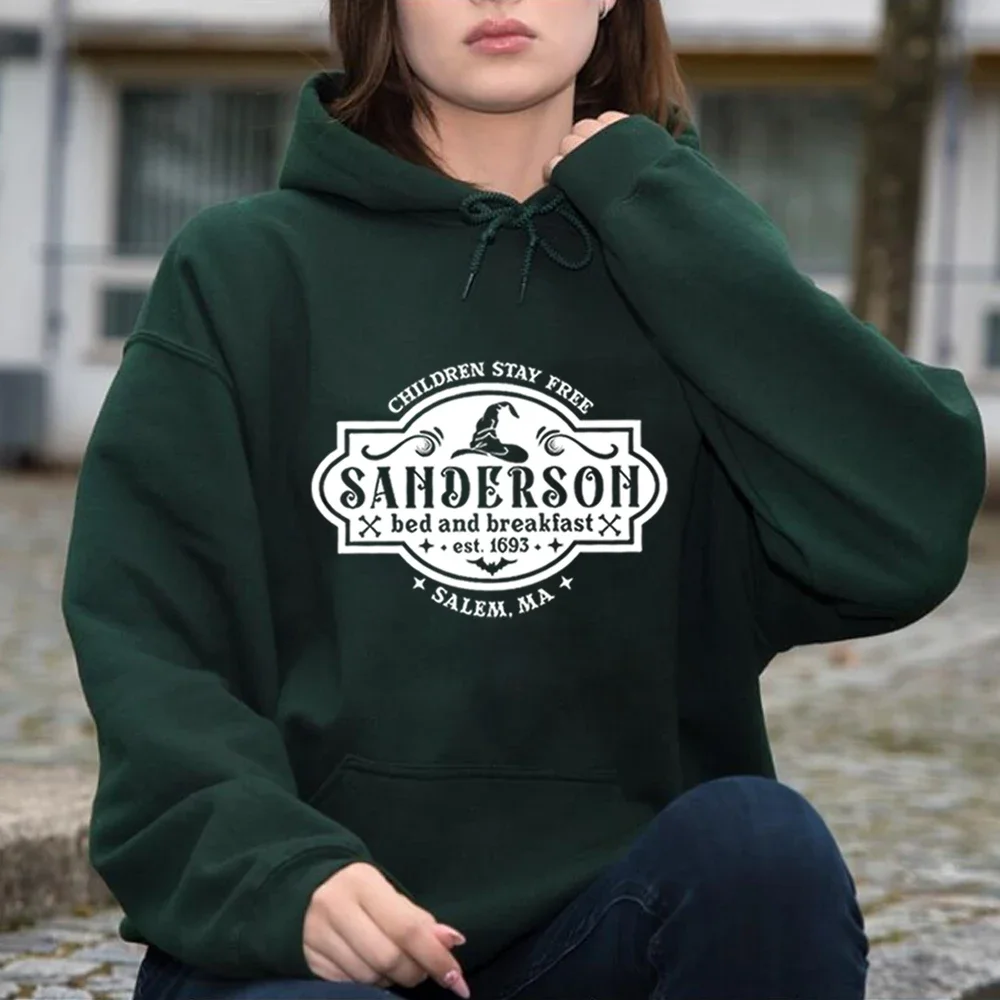 Sanderson Bed Breakfast Hoodies Retro Halloween Hooded Sweatshirt Women Long Sleeve Pullovers Sanderson Sisters Sweatershirt