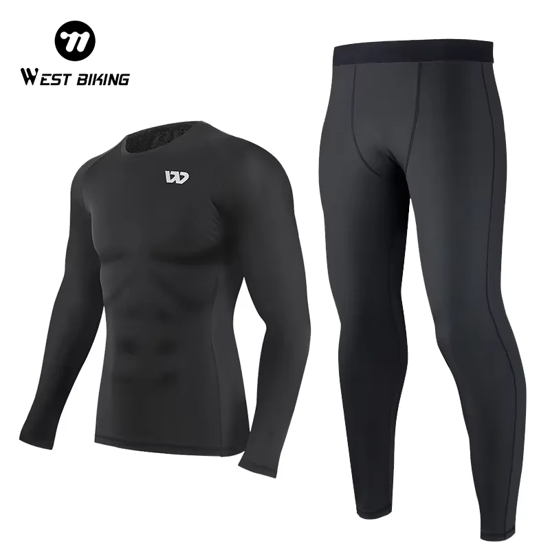 WEST BIKING Men\'s Sports Set Long Sleeves Compression Shirts Top Pants Running Tights Quick Dry Workout Fitness Gym Yoga Suit