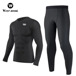 WEST BIKING Men's Sports Set Long Sleeves Compression Shirts Top Pants Running Tights Quick Dry Workout Fitness Gym Yoga Suit