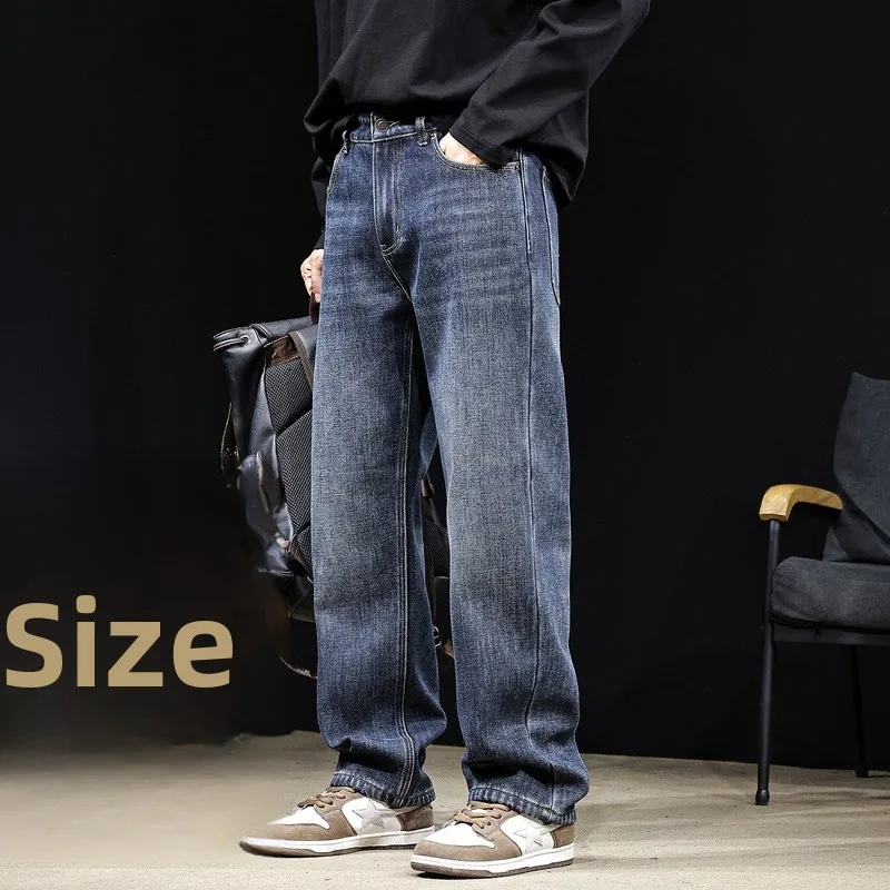 

Men's Straight Leg Fce Lined Thiened Jeans Simple Sle Winter New Arrival Trendy Loose plus Size Premium Fce Jeans