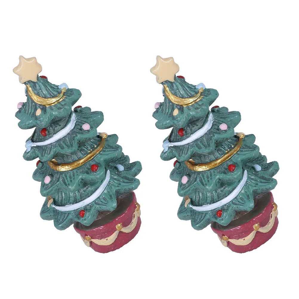 

2Pcs Xmas Resin Ornament Mini Christmas Tree Craft Vivid Lifelike Desktop Decoration Ecofriendly Lightweight Portable