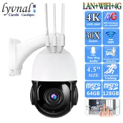 3G 4G SIM Card UHD 4K 8MP Sony415 Wireless IP Camera Wifi PTZ Dome 30X Auto Zoom Human Tracking SD Card Two Way Audio IR 80M