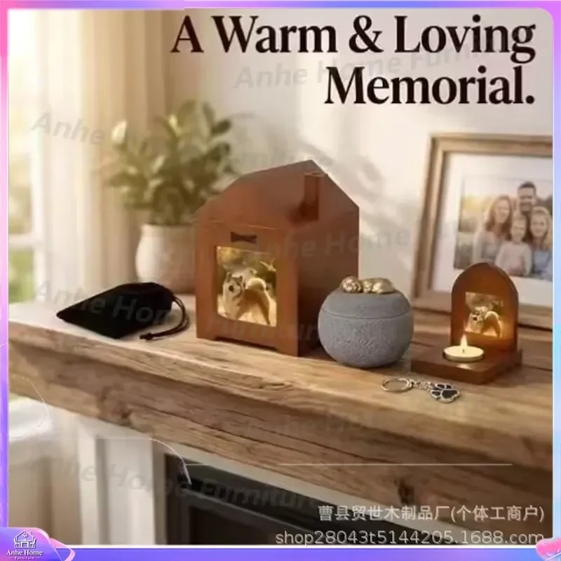 Wooden Pet Urn House Shape Dog Cat Ashes Storage Box Sealed Memorial Funeral Supplies Commemorative Keepsake Casket for Small