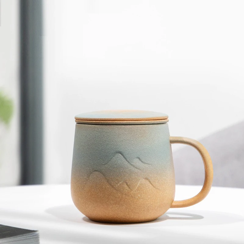 

Mountain Mug With Lid Filter Tea Cup Household Ceramic Water Cup Office Creative Tea Cup