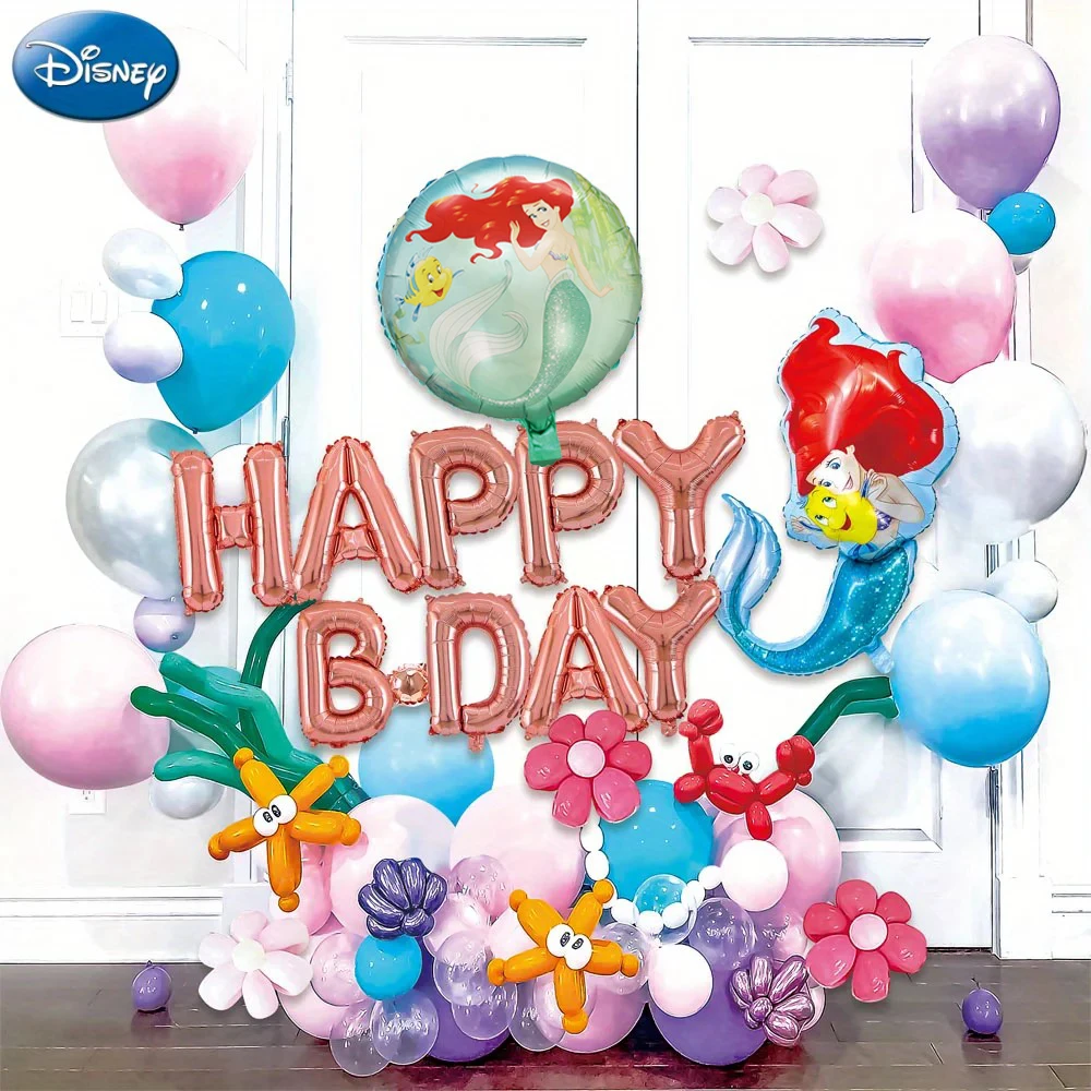 

Официально лицензированный набор украшений для дня рождения с принцессами Диснея: фольгированные шары Ариэль для самостоятельного оформления вечеринки в мультяшном стиле