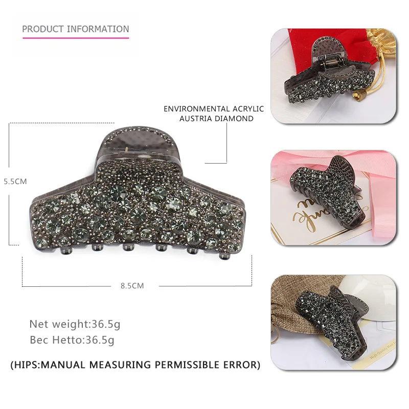 Elegant Spark Rhinestones Hair Jewelry Ornament Accessory for Women Girls Good Handmade Hair Claw Clip - Business Travel Bridal