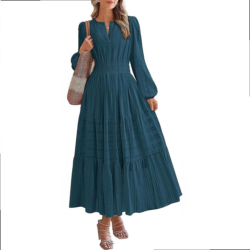 V Neck Ruffle Waist Layered Maxi Dress Dresses Spring Summer