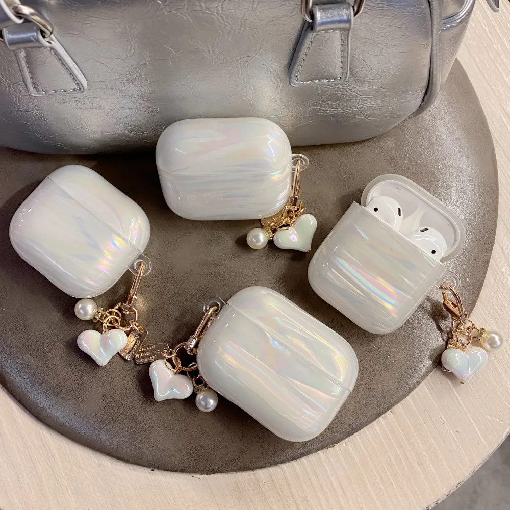 New Wireless Dreamy White IMD Colorful Earphone Case For apple AirPods 1 2 Pro 2nd Case For AirPods 4 3 Box Cute Pearl Keychain