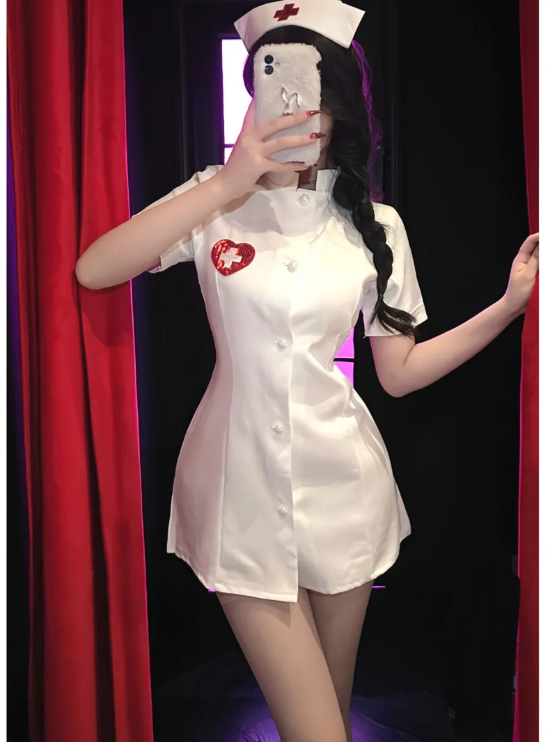 

Sexy Nurse Dress Sexy Underwear Temptation Mature Charm Elegant Gentle Hot Solid Color Short Role Playing Uniform Dress 5WGC