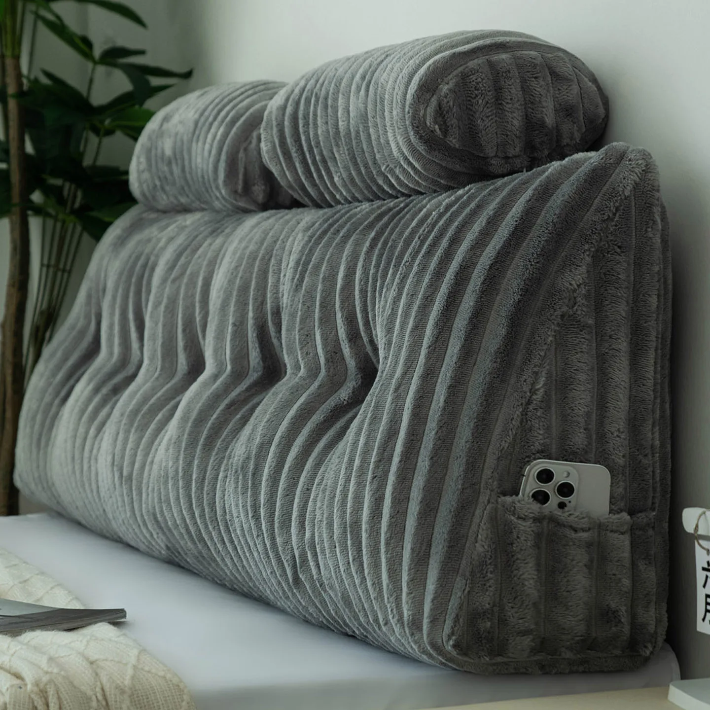 Cushion Thickened Velvet Grid Triangle Cushion Headboard Large Backrest Lumbar Support Removable Washable Pillow Cushion 2