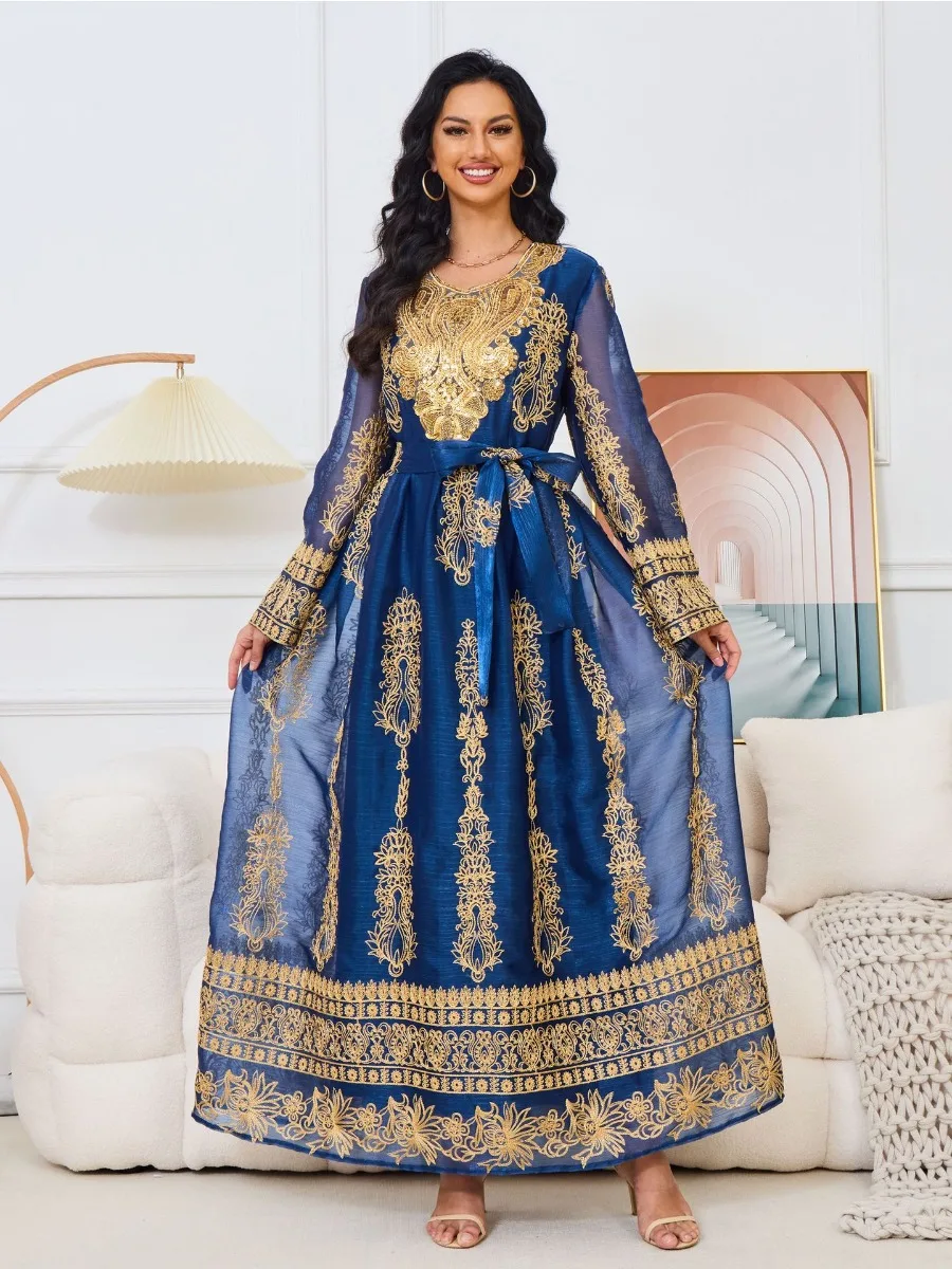 Vestido de fiesta musulmán árabe bordado Eid para mujer, Abaya Jalabiya, Vestidos largos, caftán marroquí, vestido de ramadán de Dubai