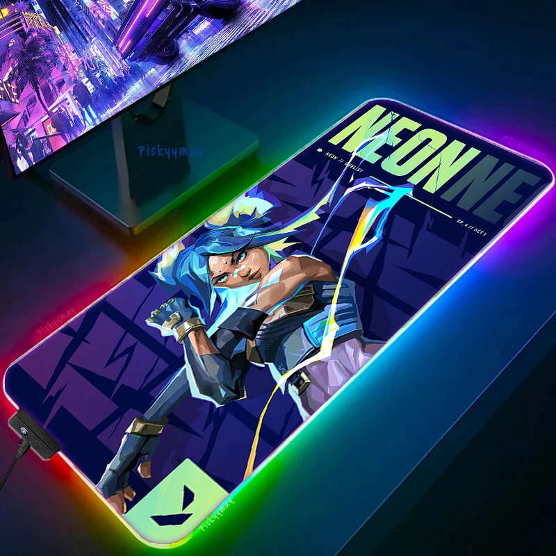 Imagem -02 - Valorant Neon Rgb Mouse Pad Gamer hd Mousepad Xxl Led com Backlit Mesa de Computador Tapetes de Borracha Antiderrapante Esteira de Mesa 900x400