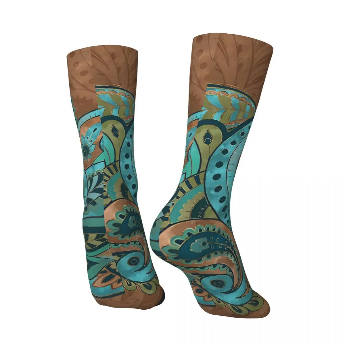 Vintage Oriental Paisley Pattern Watercolor And Gold Crazy Men's Socks Unisex Paisley Style Street Style Printed Crew Sock