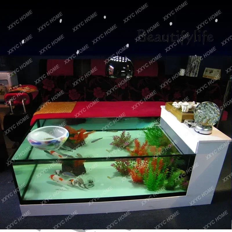 A  household Multi-functional Water-free Rectangular Creative Glass Coffee Table Fish Tank Aquarium Living Room