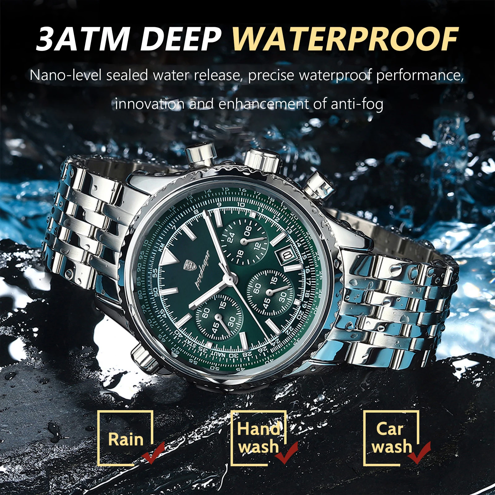 POEDAGAR Luxury Business Men's Watch Stainless Steel Chronograph Date Sport Quartz Man Clock Waterproof Luminous Military Watches For Men