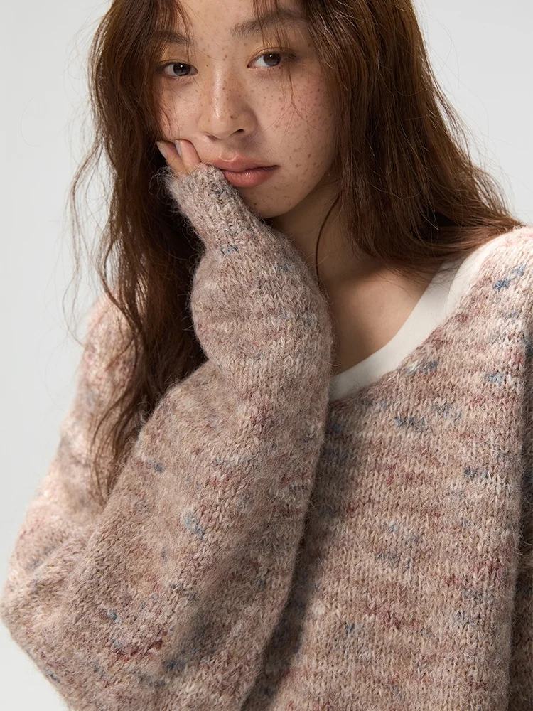 

Loose Knitted Dyed V-ne Women's Sweater Casual Sle Comfortable Warm Top Polyester Elastic Fiber Head over Footwear