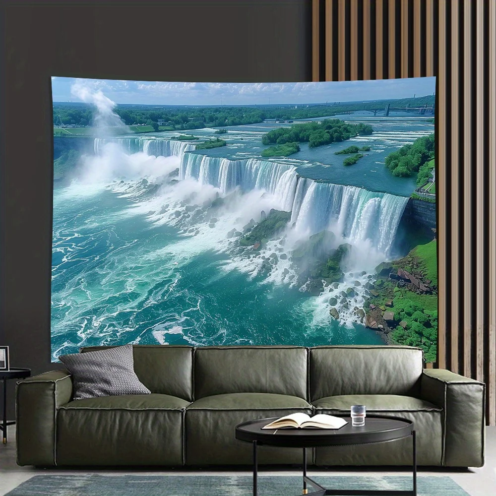 Tranquil River Waterfall Landscape Tapestry, HD Digital Print Nature Wall Decor for Living Room and Office Backdrop