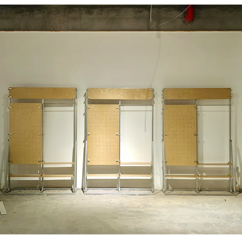 Designer clothing store display rack Birch hole board storage Aluminum floor porch storage Decorative rack