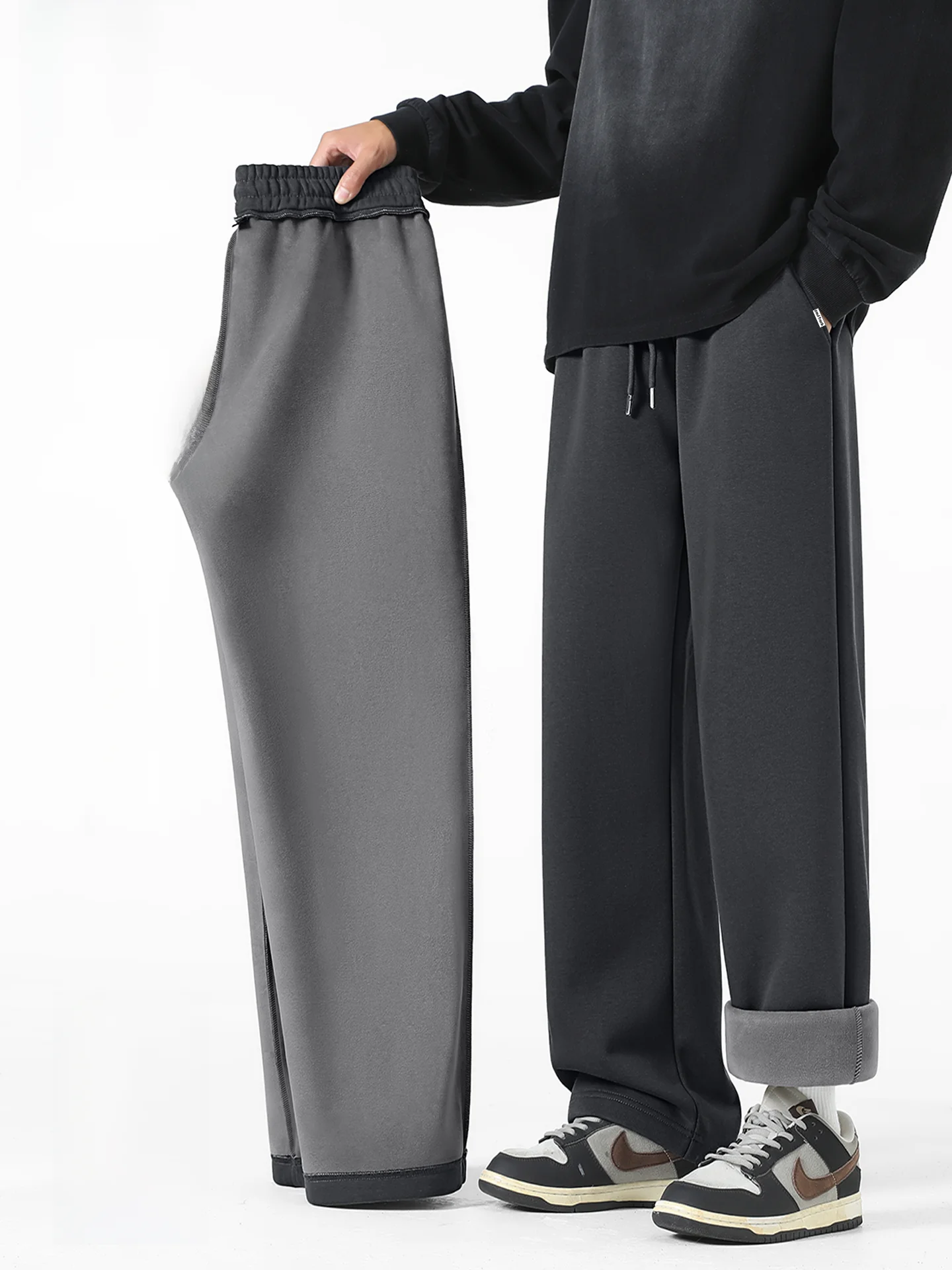 

Мужские повседневные брюки прямого кроя на флисовой подкладке, теплые зимние брюки, молодежные, из полиэстера и хлопка