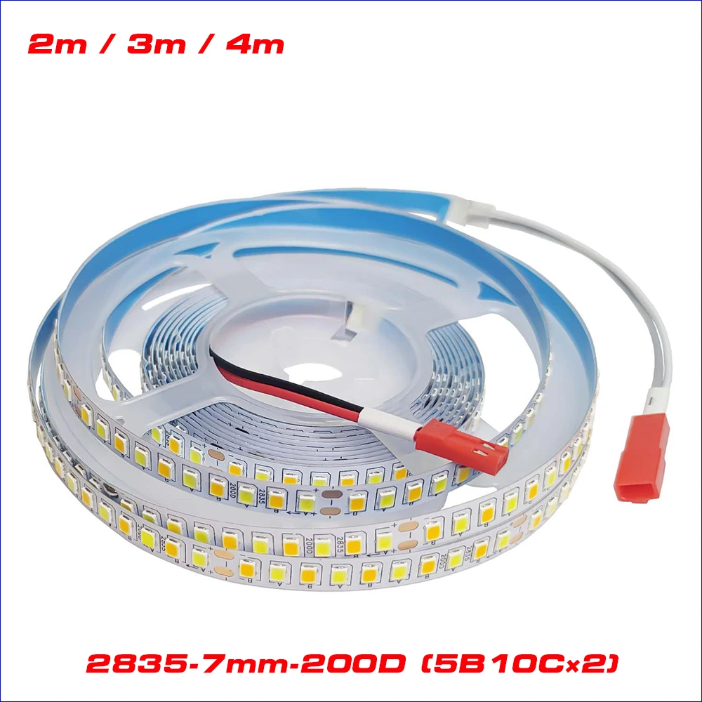 2/3/4meters 2835 200D Dual Colors Conatant Current LED strip for repairing chandeliers, 3000K+6500K LED ribbon 20WX2/meter