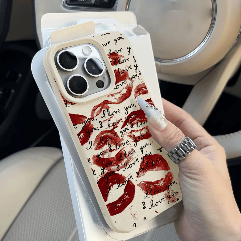 Bright Red Lips Leather Phone Case For iPhone 17 Pro Max 11 16 15 12 13 14 Plus Air Soft Shockproof Silicone Cover Funda - view 2