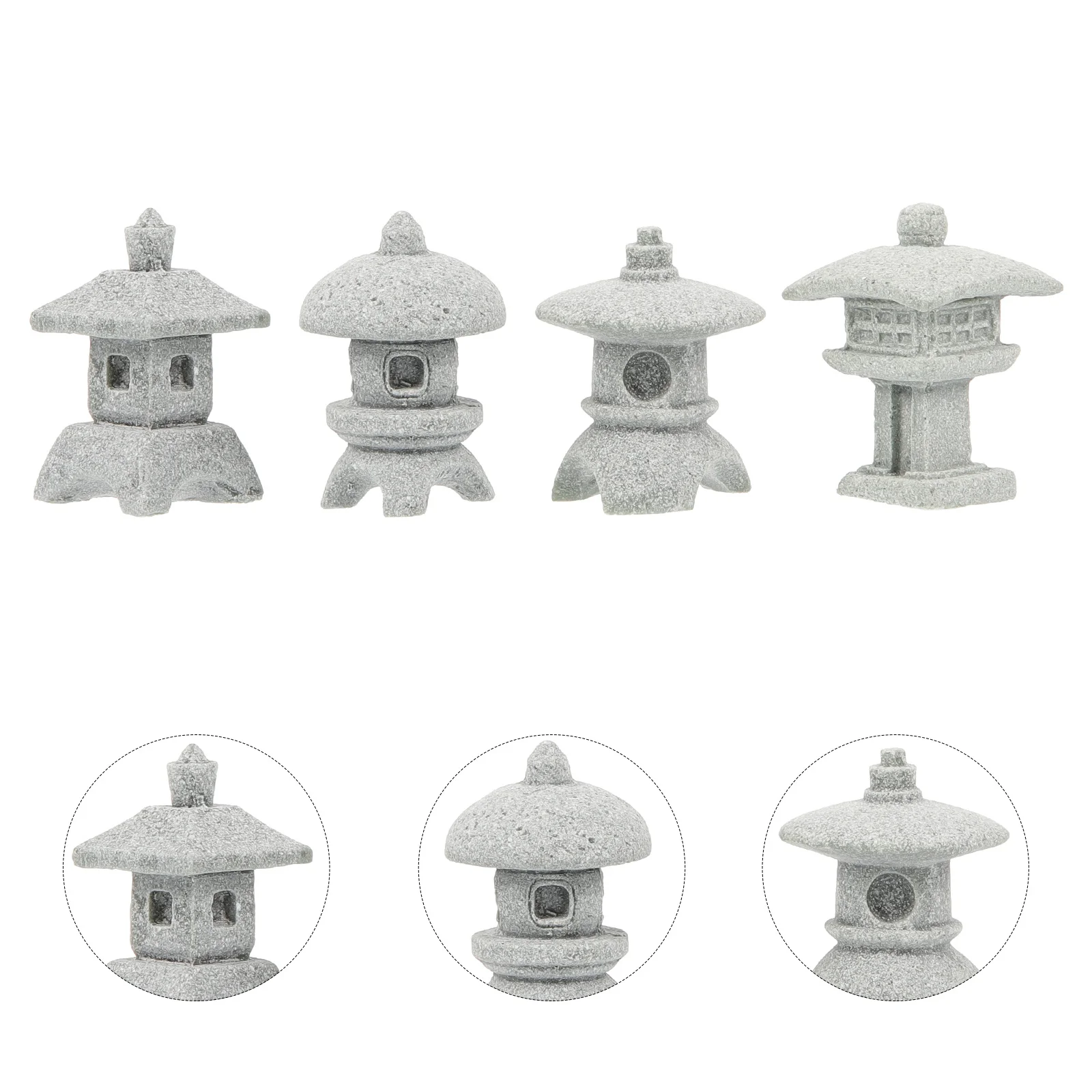 

4Pcs Pagoda Garden Statue Sandstone Miniature Decoration Succulent Bonsai Micro Landscape Ornament Tabletop Decor