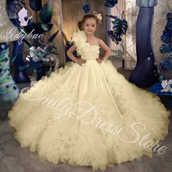Customized Yellow Flower Girl Dresses For Wedding Layered Puffy Floor Length Elegant Birthday Party First Communion Ball Gown