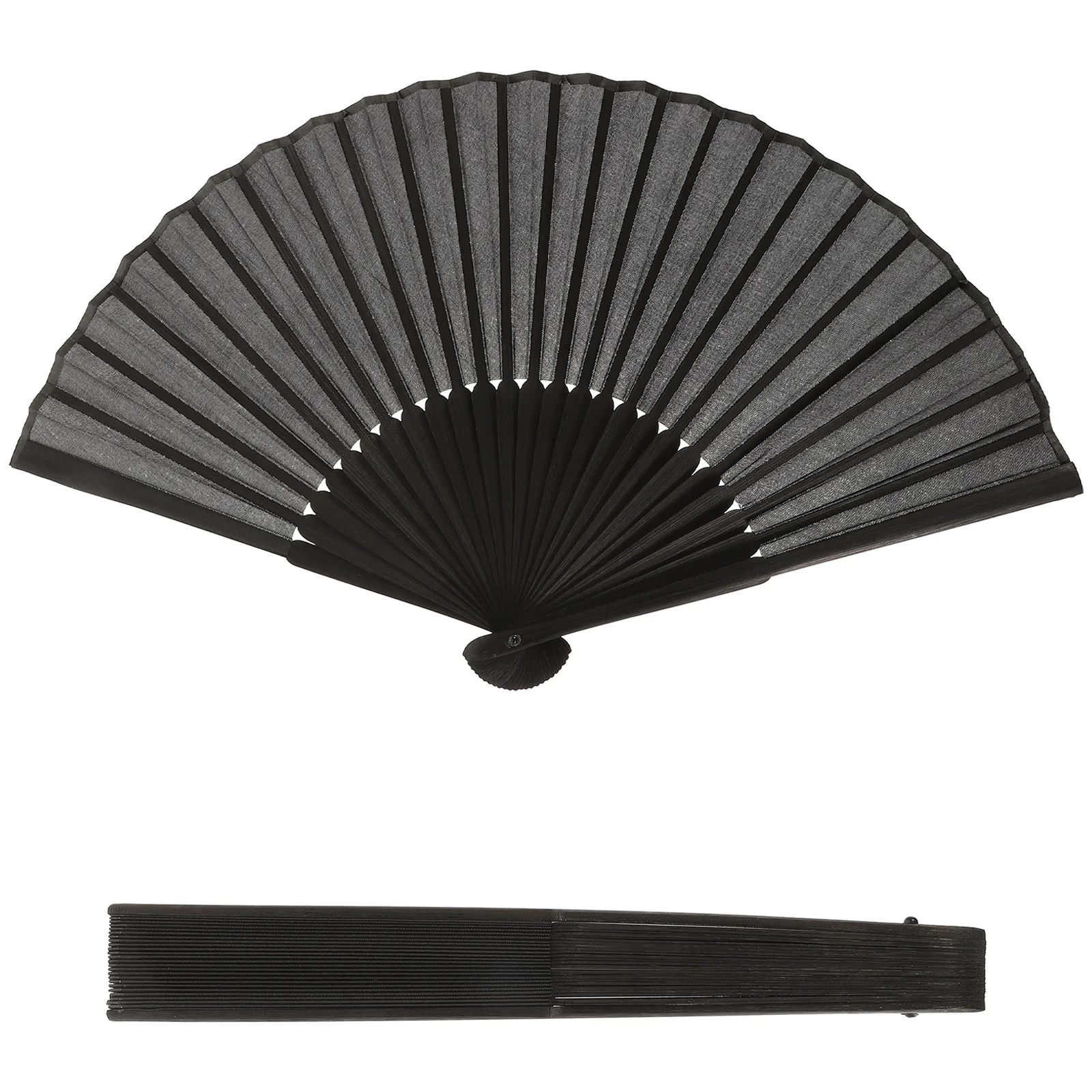 

Folding Fan Black Simple Fabric Silk Bamboo Material Lightweight Portable for Outdoor Home Office Use Men Cool Accessory