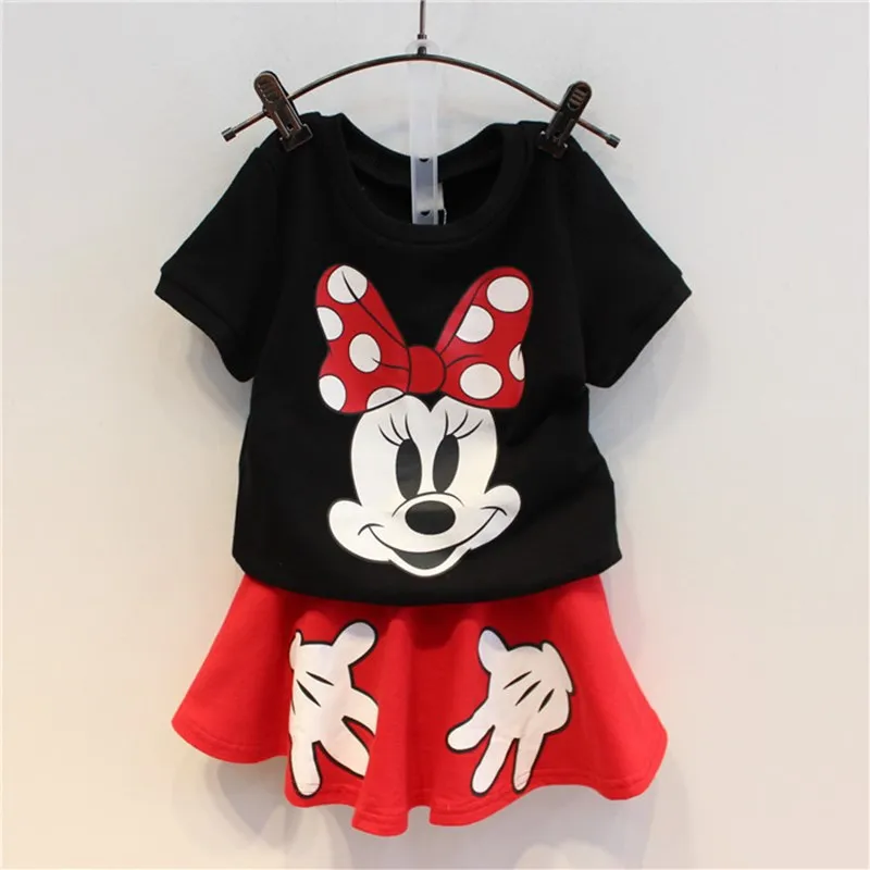 Children\'s suit clothing Mickey Mouse short sleeved skirt girl two-piece set Girls Summer T-shirt Shorts Fashion Comfort set