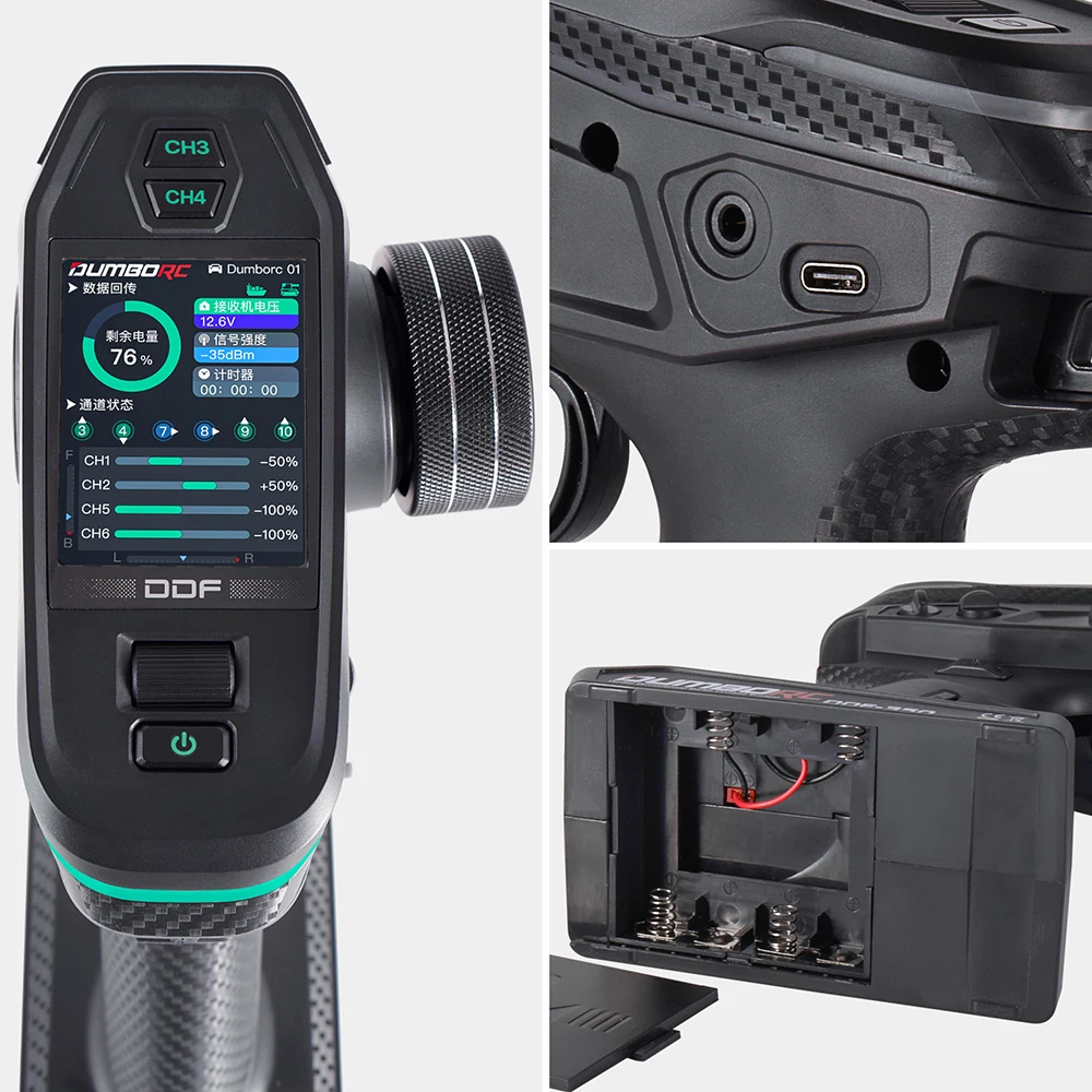 DUMBORC 2.4G 10CH Radiocomando Digitale Trasmettitore DDF-350 con Ricevitore per RC Auto Barca Serbatoio LCD Sistema FHSS