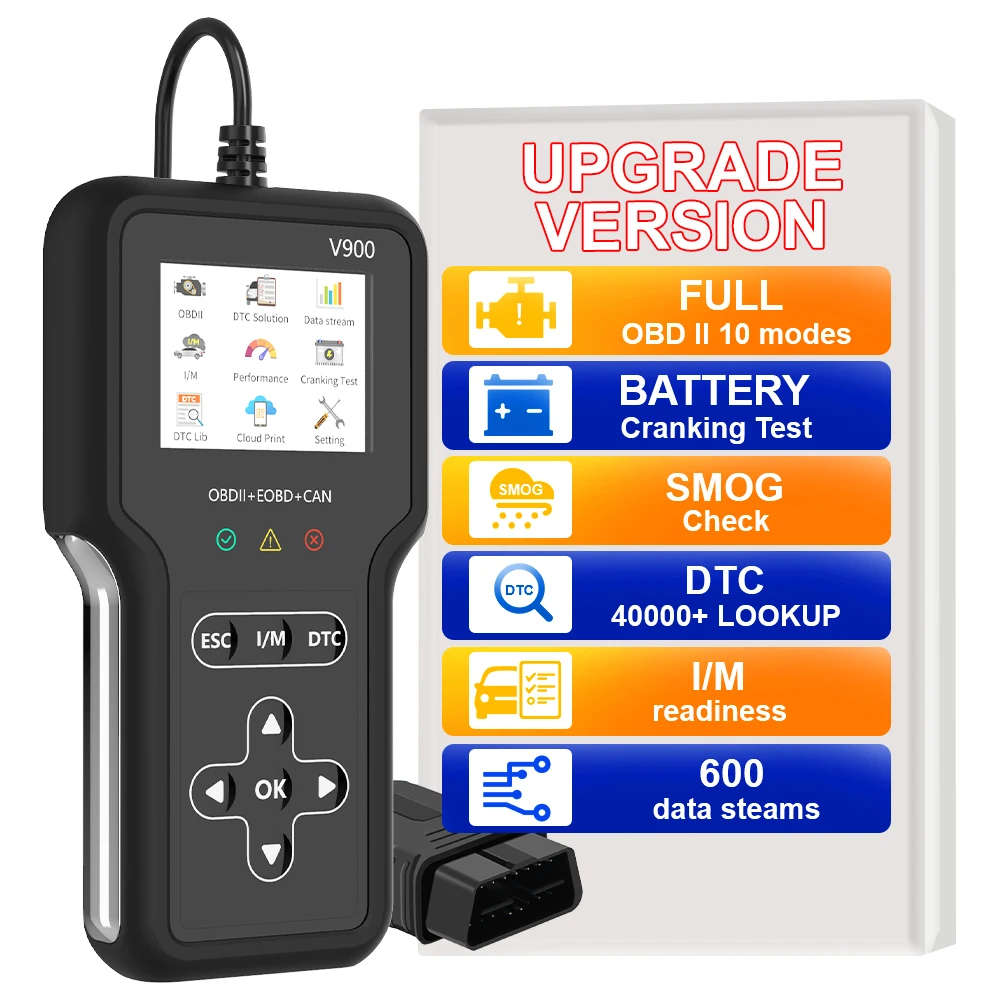 

OBD2 Code Reader Battery Tester Fault Code Clear OBD II EOBD Scanner Car Diagnostic Tools V900 Check Engine System