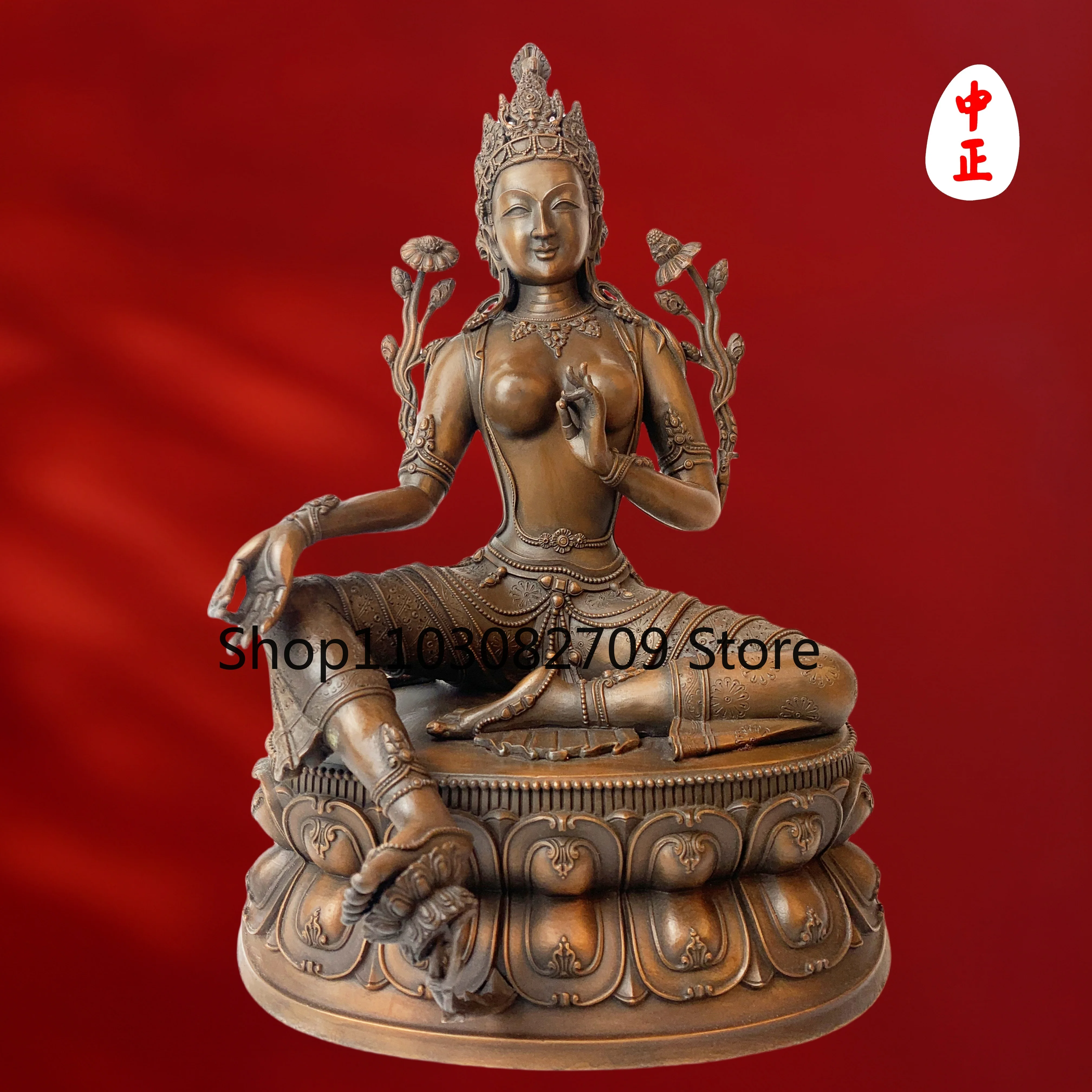 Zhongzheng Statue Intangible Cultural Heritage Workshop Zana Bazar Green Tara Gold, Silver and Copper Customizable Crafts Sculpt