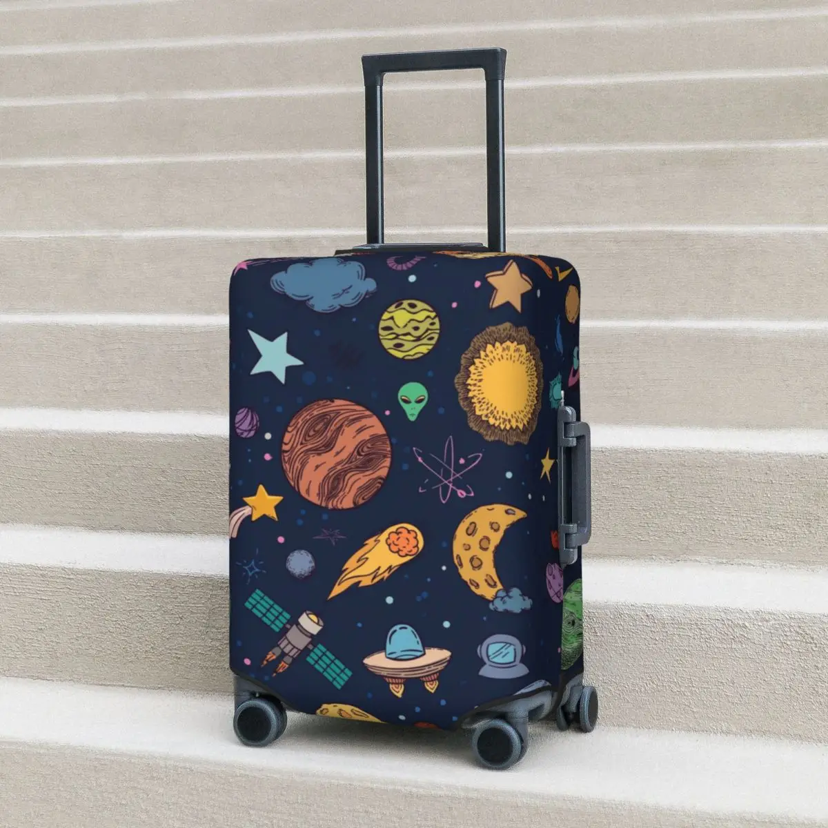 

Funny Planet Aesthetic Suitcase Cover Vacation Space Doodle Practical Luggage Case Business Protection Christmas Gift